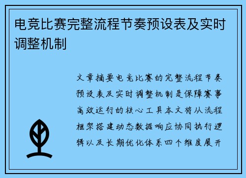 电竞比赛完整流程节奏预设表及实时调整机制