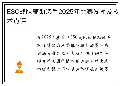 ESC战队辅助选手2025年比赛发挥及技术点评
